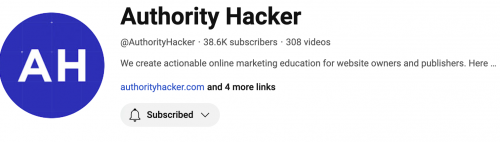 Authority Hacker youtuve channel screenshot with over 30k of followers